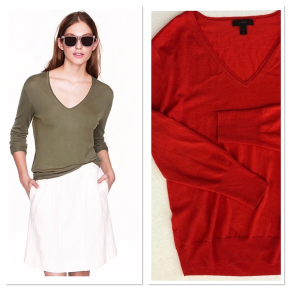 J. Crew Sweaters - J. Crew LIGHTWEIGHT MERINO WOOL V-NECK SWEATER red